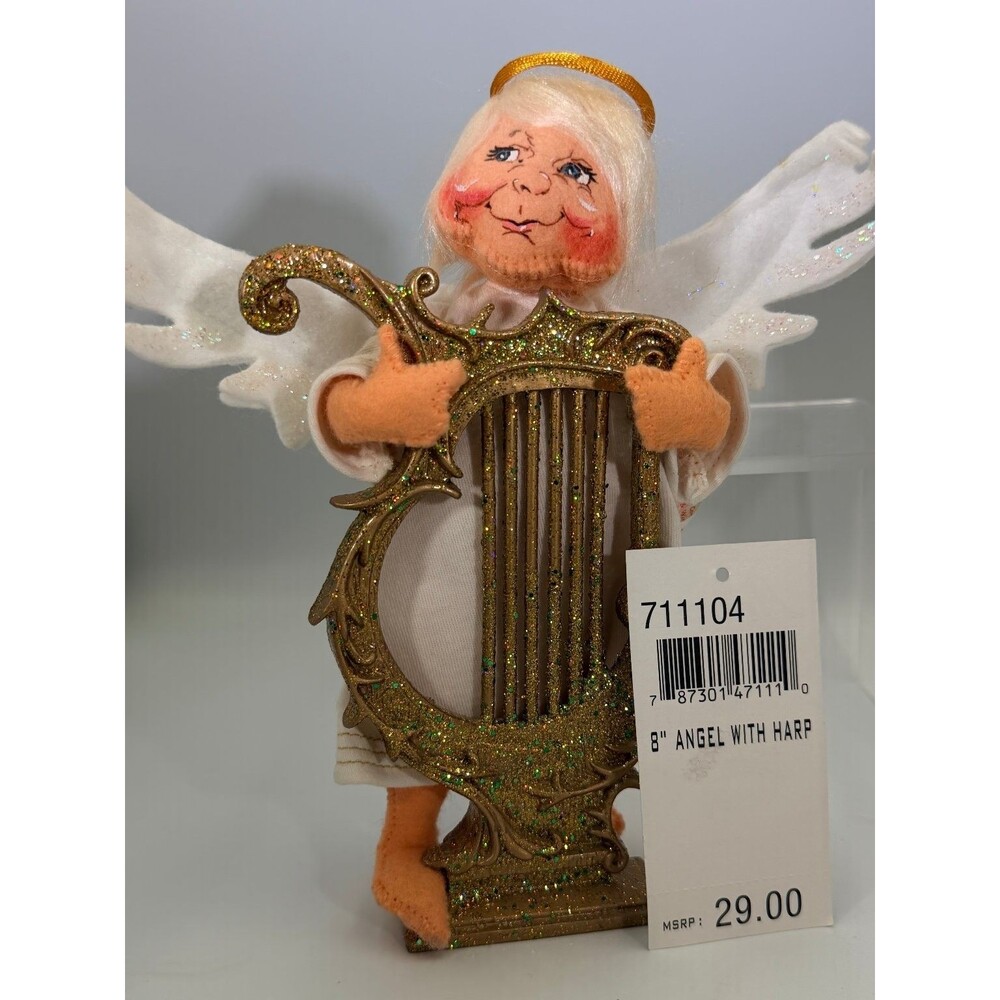 Annalee 2004 8" Angel with Harp Figurine Christmas Holiday Collectible Glitter